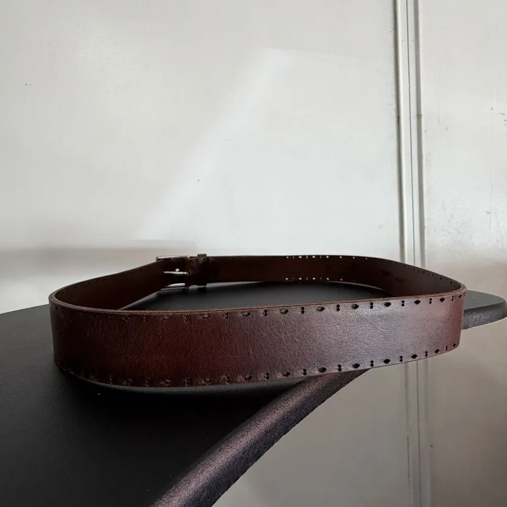Martin Dingman Brown Leather Belt Made in Italy Men’s 42 Distressed Western